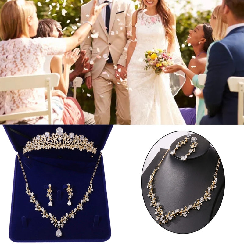 Bruids Sieraden Set Bruid Crystal Zirkoon Tiara Oorbellen Ketting Sets Voor Bruiloft Prom Party Match Met Trouwjurk R7RF