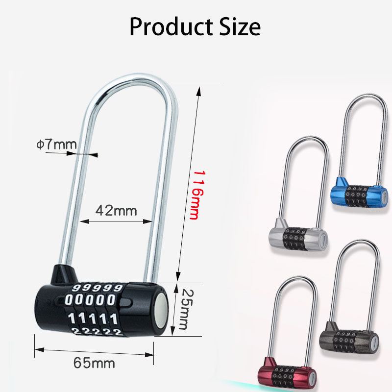 5 Password Combination Password Lock Antitheft Alloy Steel U Shape Lock Padlock Glass Door Locks Bicycle Motorcycle Chian Lock