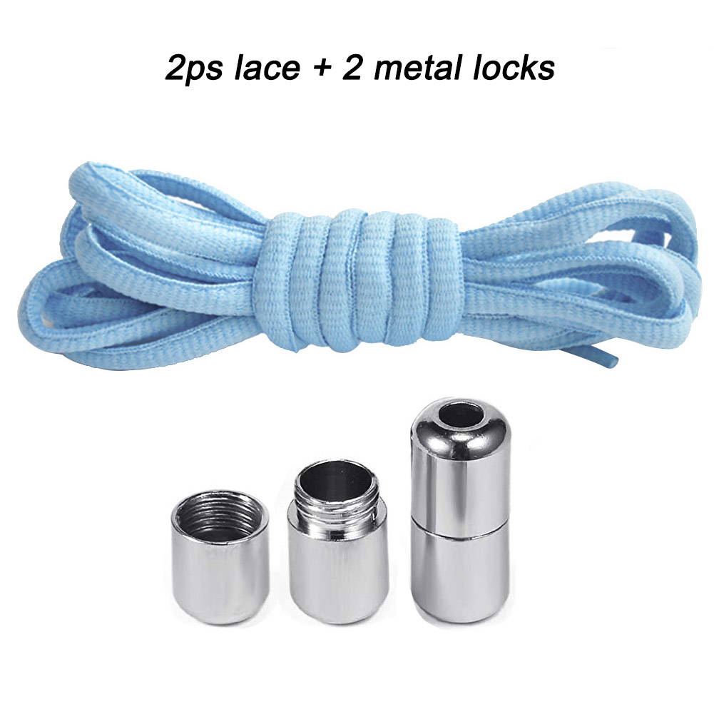 Elastische Geen Tie Schoenveters Ronde Metalen Lock Veters Voor Kinderen En Volwassen Sneakers Quick Schoenveters Halve Cirkel Shoestrings: light blue