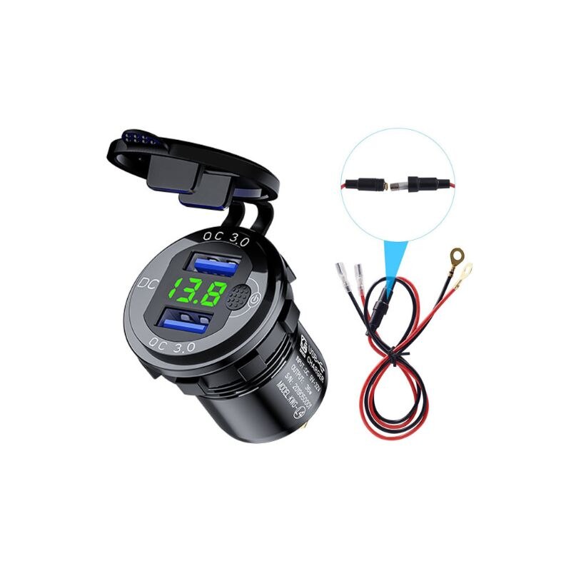12V 24V Aluminium Waterdichte Dual QC3.0 Usb Fast Charger Stopcontact Led Voltmeter Schakelaar Kabel Voor Auto Marine truck Suv