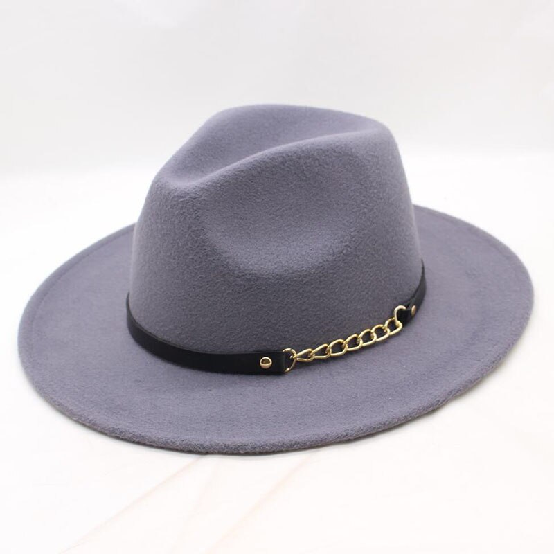 Gossifan vrouwen hoeden mode riem gesp Fedora hoed brede rand voelde