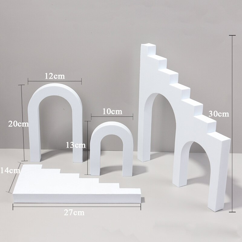 Cubos blancos para fotografía de mesa, Material de decoración de fondo 3D para posar fotos, joyería, juguete cosmético: Stairs Set 4 pcs