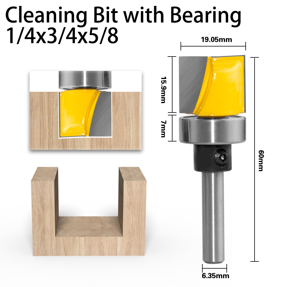 Milling Cutter Pattern Bit Flush Trim Bit Straight Bit with Bearing Hinge Mortising Router Bit Wood Trimmer Cutter LT097: 6.35mmX19.05X15.9-03