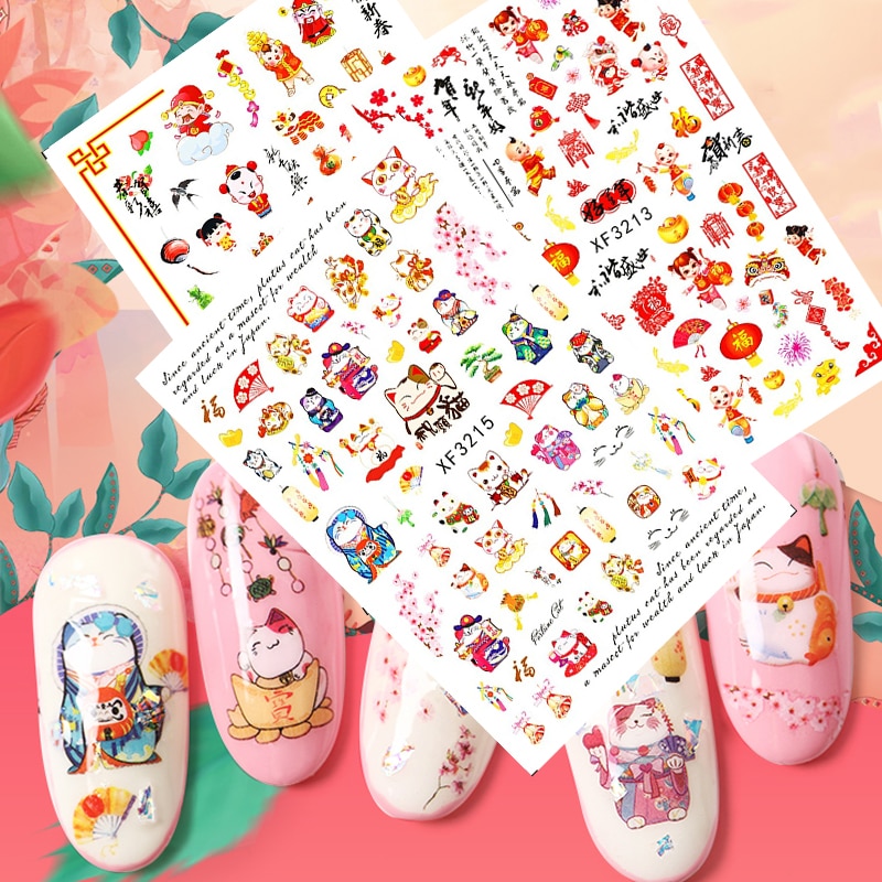 DIY Chinesische Neue Jahr Nagel Aufkleber Selbst Klebe Japanischen Decals Tipps Leopard Frühling Lavendel Nagel Kunst Blume Aufkleber Für NäGel
