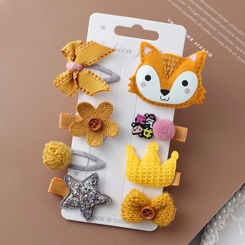 8pcs/set cartoon Hair Clips girl little rabbit hair accessories children cute sweet bow flowers Same color system hairpin