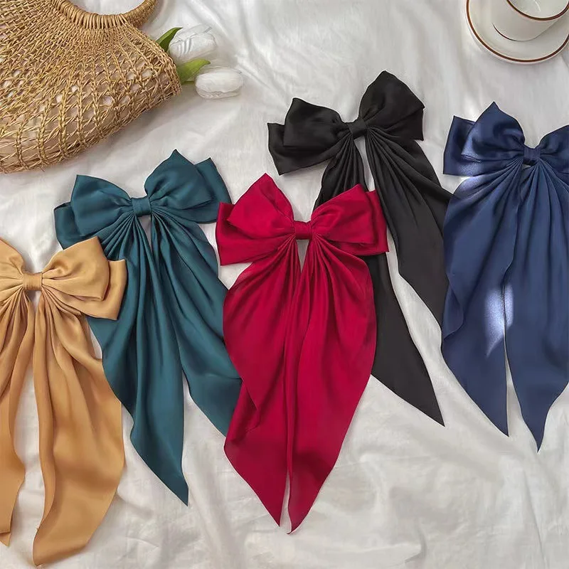 Pinza para el pelo con lazo , pasador para el pelo de satén liso Simple a la , diadema Retro con Clips, accesorios para el cabello para niñas