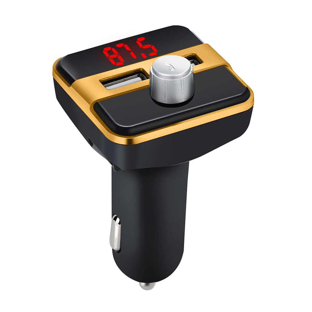 Auto Mp3 Speler Draadloze Bluetooth Auto Fm-zender Radio Lcd Aux Sd-kaart Dual 2 Usb Charger Mp3 Speler Auto elektronica: Goud