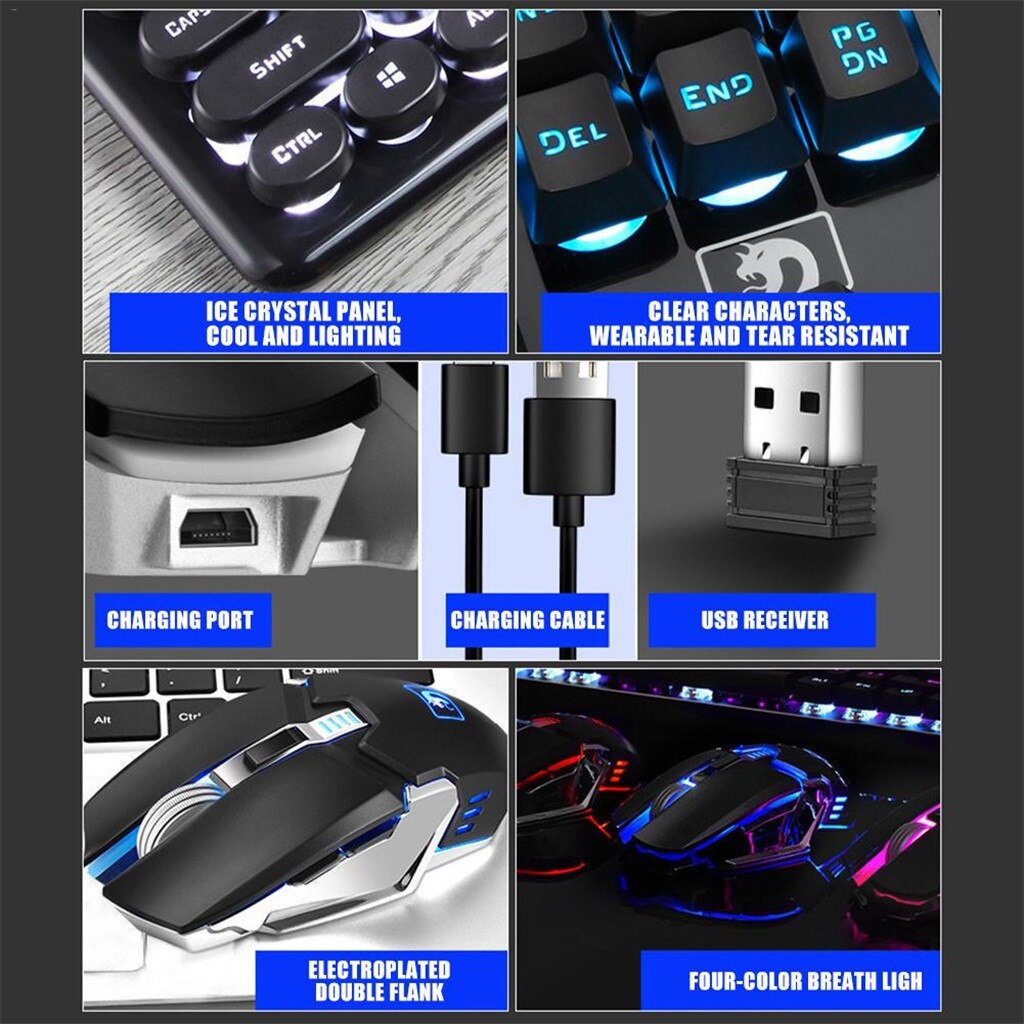 Rechargeable Wireless Mechanical Keyboard and Mouse Set 2.4G Optical Gaming set For Laptop Computer PC Gamer 20j4