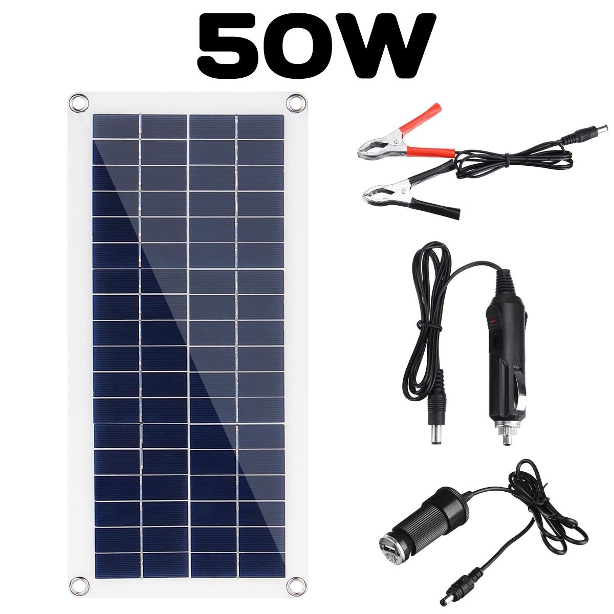 Panel Solar Flexible de 12/24V, 30W/50W, controlador 10A-30A, cargador de coche para RV, barco, pantalla LCD, controlador de carga de Panel Solar PWM: 50W