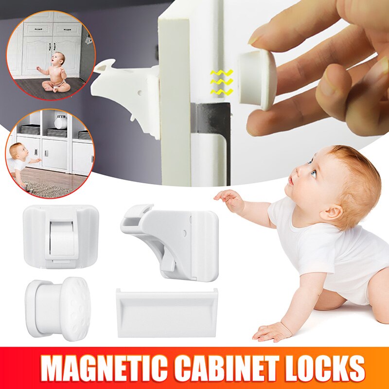 Magnetisk børnesikring 4-12 låse +1-3 nøgle babysikkerhed babybeskyttelse skab dørlås børn skuffeskab sikkerhed magnetiske låse