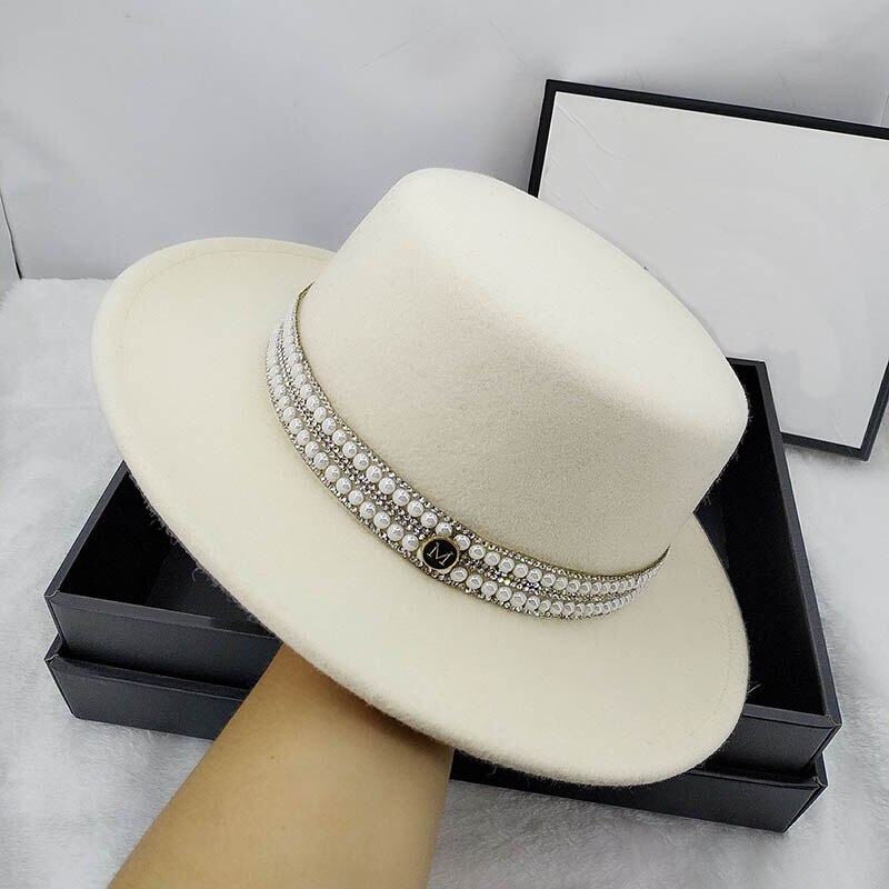 Sombrero plano con diamantes de imitación para mujer, gorro de lana de con diamantes de imitación, estilo inglés, para otoño e invierno, QDKPOTC,
