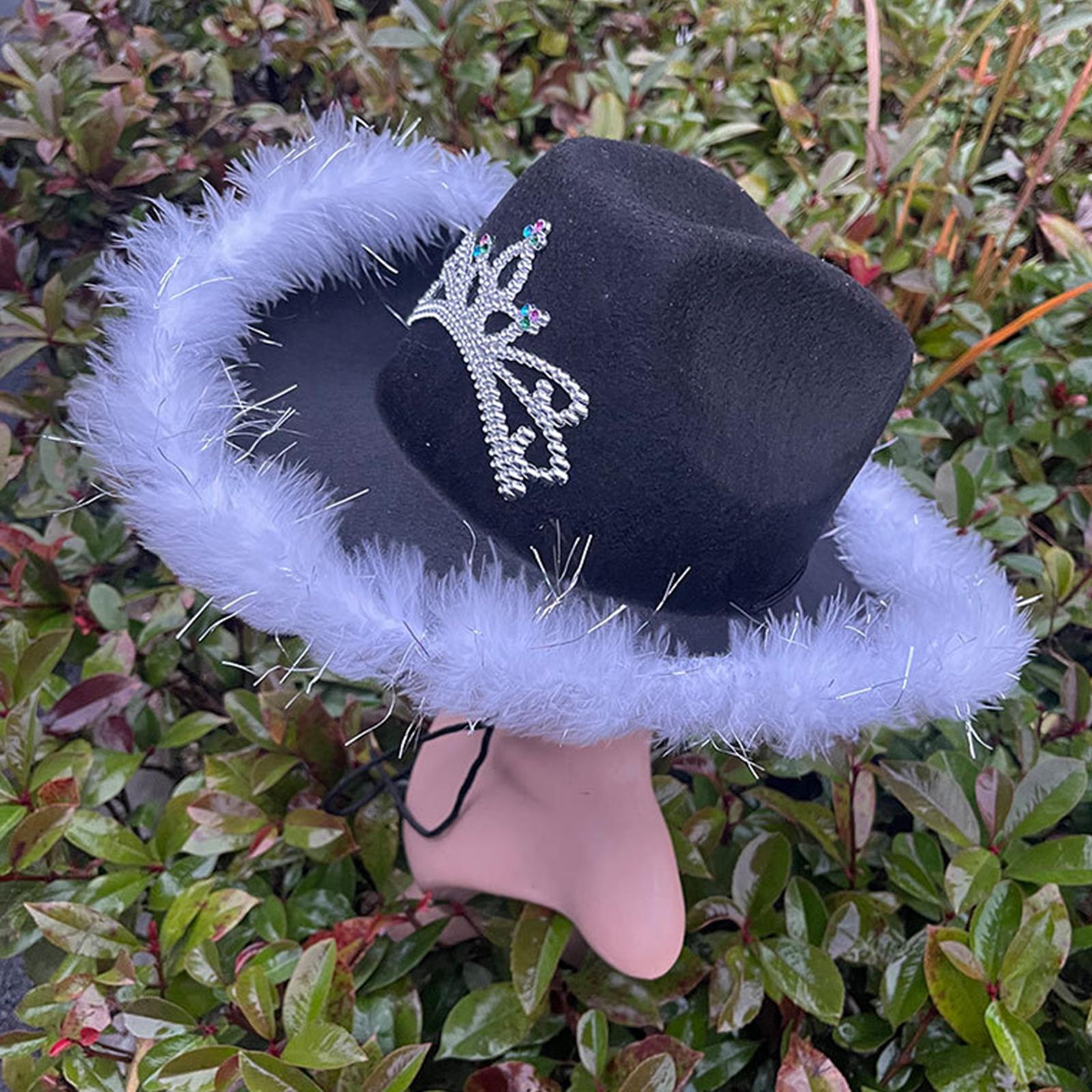 Cowboy Cowgirl Hat Felt Hat with Crown Western Wide Brim for Women Girl Fancy Dress Party Costume (Black)