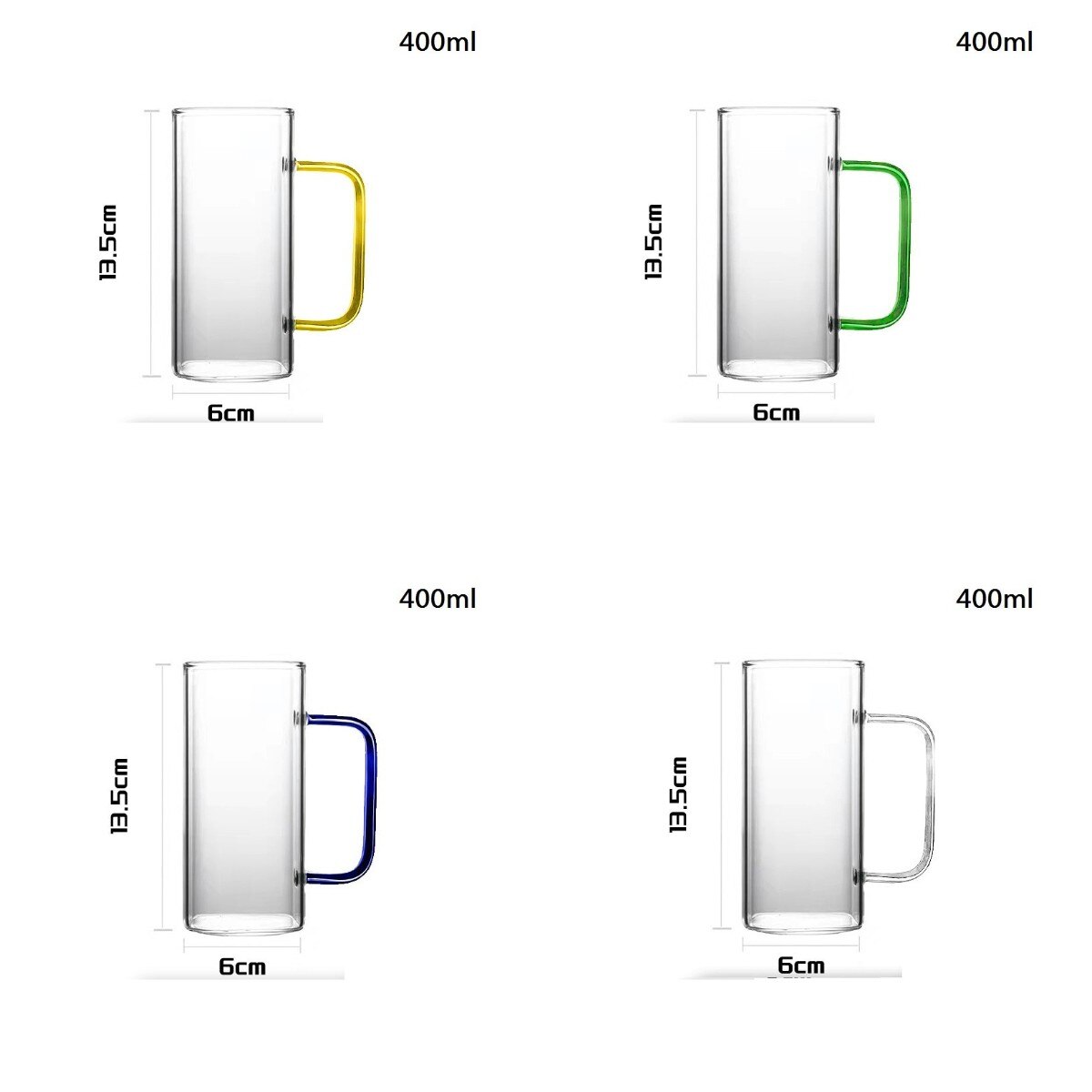 Grands verres résistants à la chaleur avec poignée, 4 pièces, verres transparents pour jus, vin, verre de cristal, sans plomb, verres à eau: F