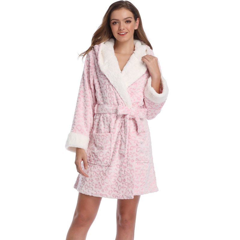 automne hiver Teddy Robes de chambre léopard peignoirs à capuche vêtements de nuit rose Robes de chambre Robes pour les femmes