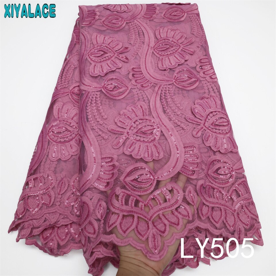 African French Net Lace Fabric Royal Blue Milk Silk Lace Fabric with Sequins Embroidered Nigerian Tissue Cord Lace Fabric LY505