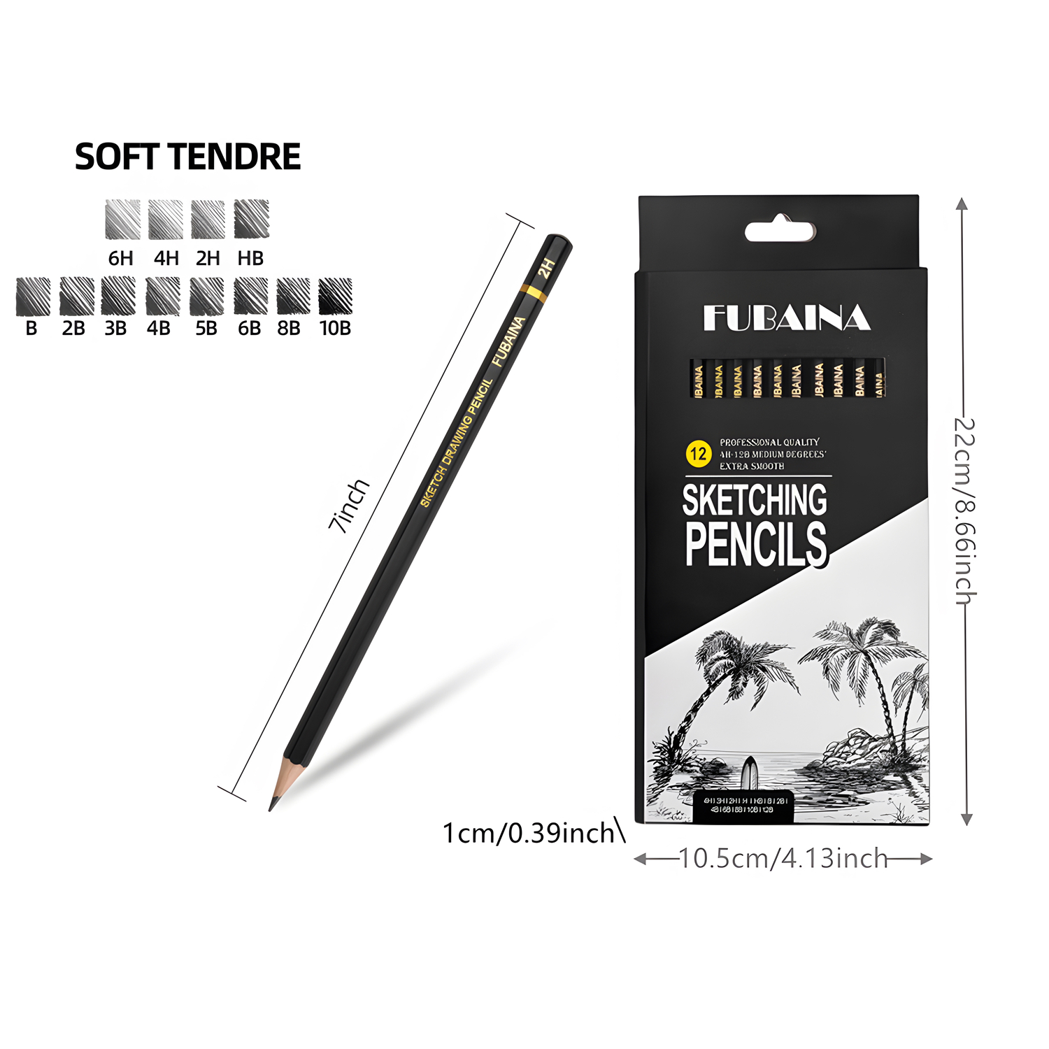 HB 2H 4H 6H B 2B 3B 4B 5B 6B 8B 10B Drawing Sketching Pencil Set,12 Pieces Art Pencils Graphite Shading Pencils for Beginners
