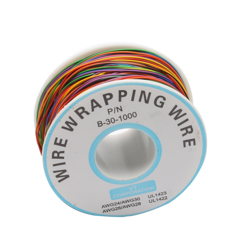 Rollo de 8 colores 30AWG Alambre de Envoltura de cable, cobre estañado sólido, Aislamiento de PVC