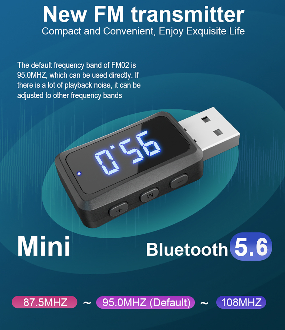Transmiter FM Bluetooth 5.6 do samochodu z wyświetlaczem LED, bezprzewodowy zestaw głośnomówiący USB, mini zestaw samochodowy z zasilaniem USB i radiem FM.