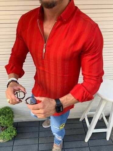 Heren t-shirt met lange mouwen en halve rits, slim fit blouse, tops en shirts
