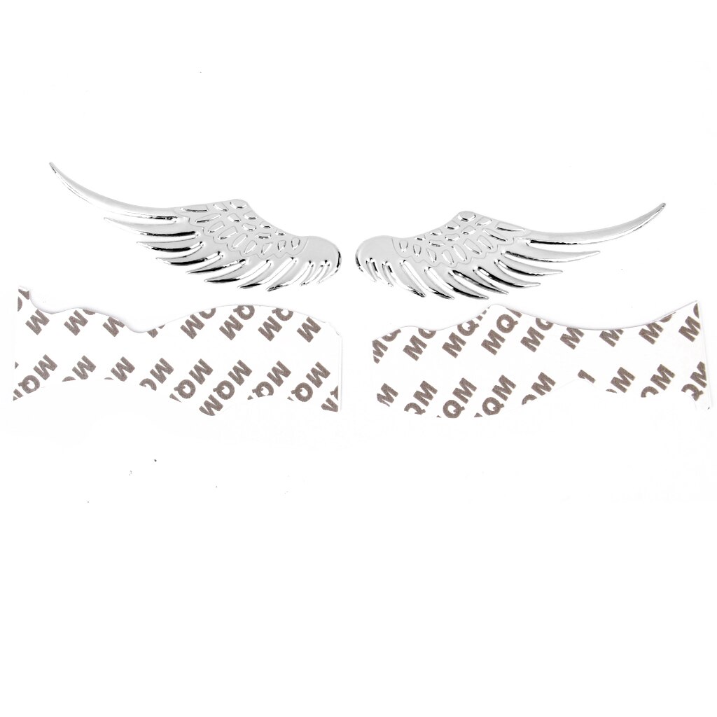Pair Of 3D Angel Wings Style Car Auto Vehicle Metal Sticker Decals - Silver