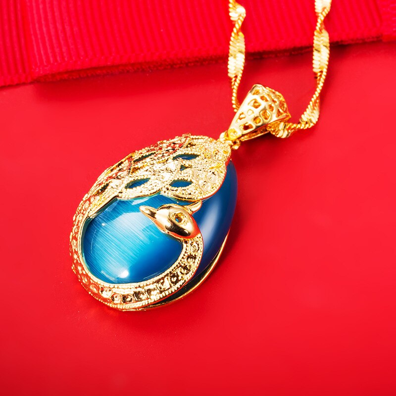 OMHXFC Europese Mode Vrouw Party Verjaardag Huwelijkscadeau Pauw Water Opal 24KT Real Gold Charm Hanger PN255: blue charm