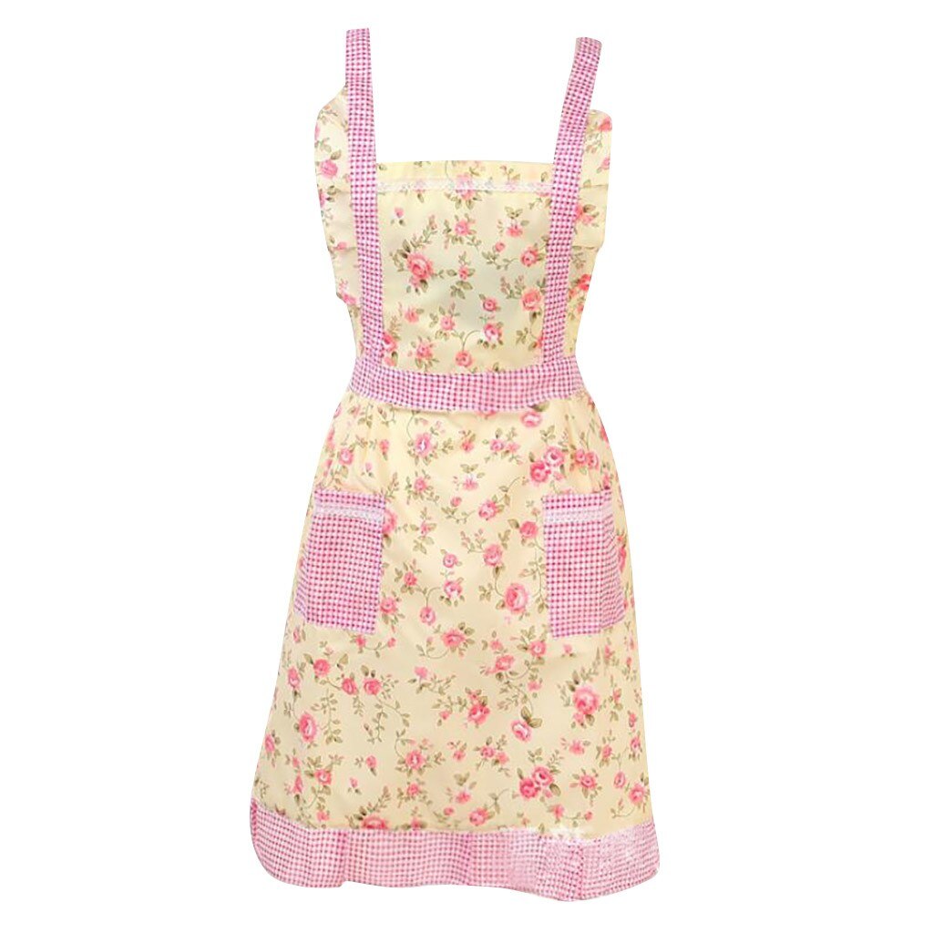 Delantal de tela Floral para mujer, para restaurante casa Cocina Barbacoa con bolsillo, babero de cintura, delantal para mujer #45