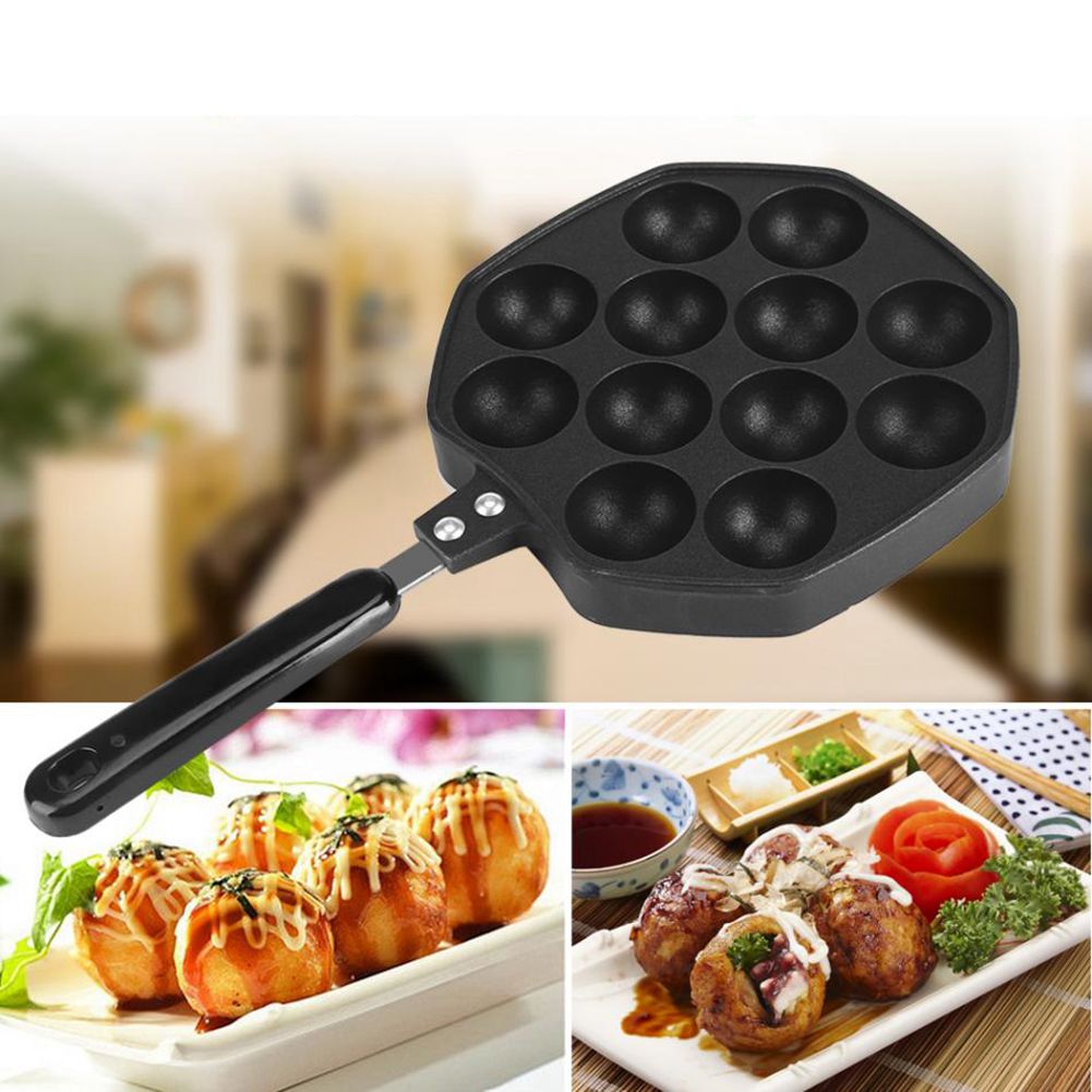 12 Holtes Aluminium Takoyaki Pan Takoyaki Maker Octopus Kleine Ballen Bakken Formulieren Mold Pannen Thuis Koken Gereedschap