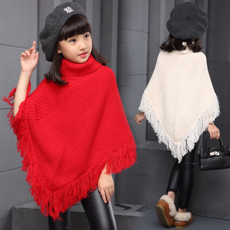 Poncho sjal kappe wrap cape til børn pige kvast rullekrave sweater strik baby børn outwear varm frakke kappe og jakker