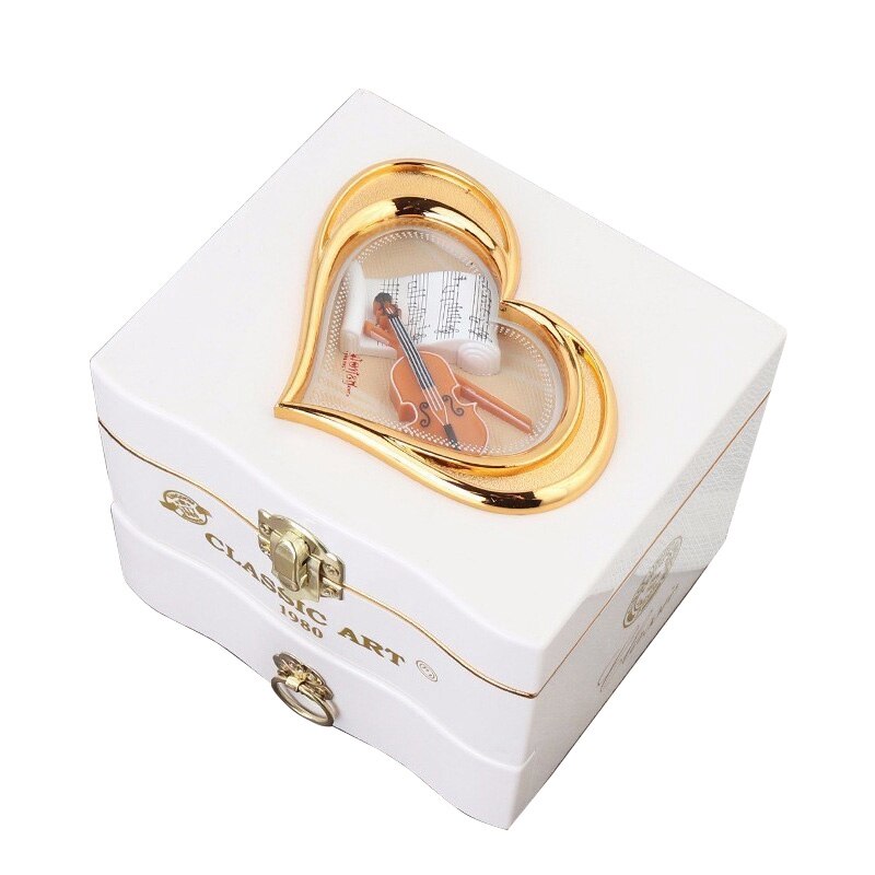 Classic Rotating Dancer Ballerina Piano Music Box Clockwork Plastic Jewelry Box Girls Hand Crank Music Mechanism Christm: White