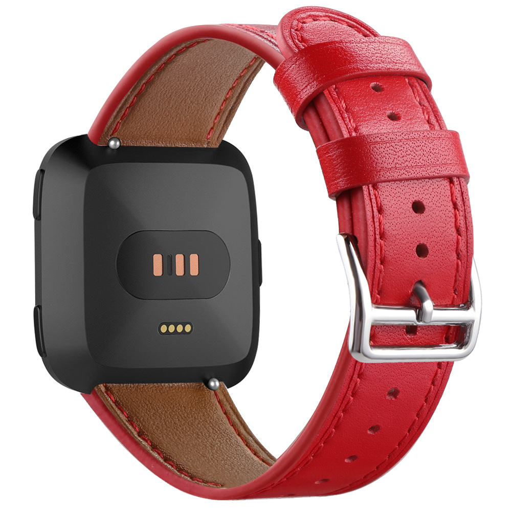 Essidi premium svedtæt læder armbåndsrem udskiftning til fitbit versa smart ur armbånd band loop til fitbit versa 2: Rød