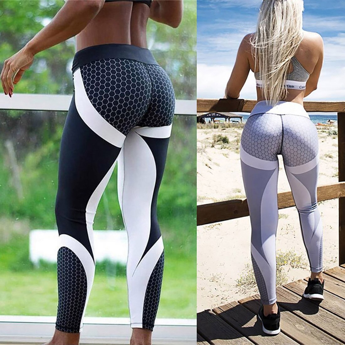 mesh mønster skrive ut leggings Fitness leggings til kvinner sportslig trening leggins elastisk slank svart hvit bukser Fitness
