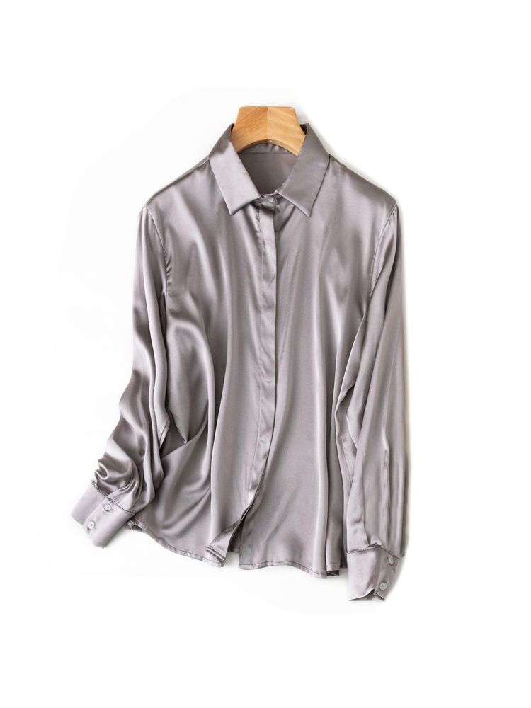 SuyaDream-camisas lisas de seda 93% auténtica para mujer, Blusa de manga larga de 7% licra, Top para oficina, primavera y otoño, 2022