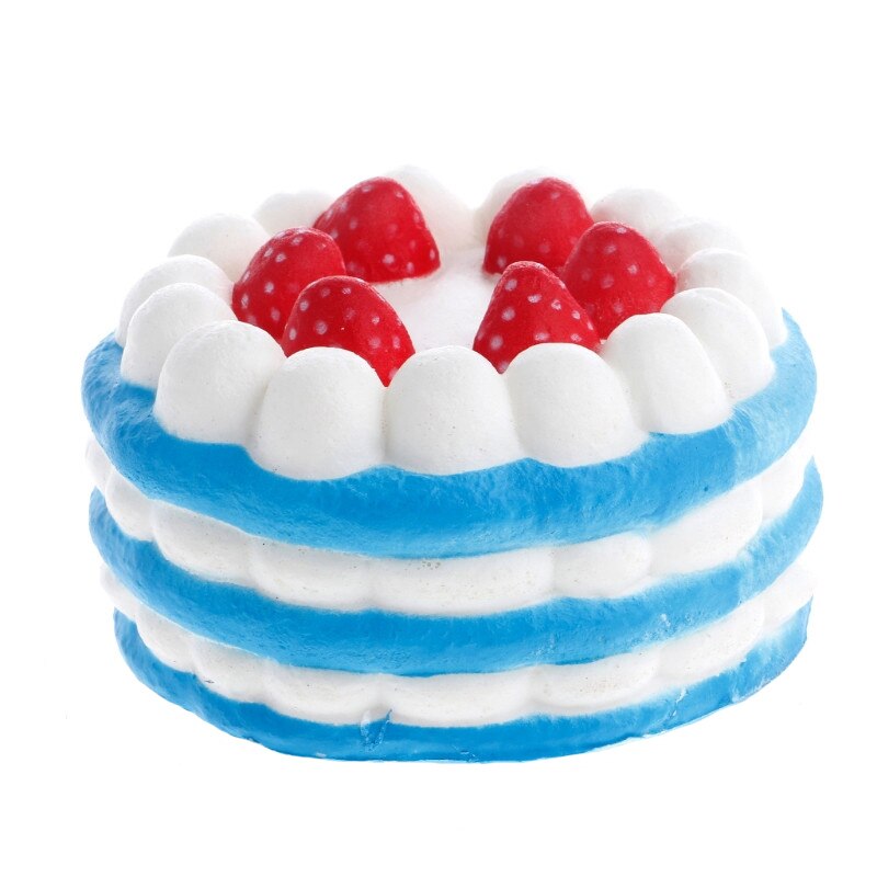 Jumbo Simulation Strawberry Birthday Cake Squishy PU Slow Rising Fun Squeeze Healing Toy Relieve Stress Toys 11*11*7 CM: Blue