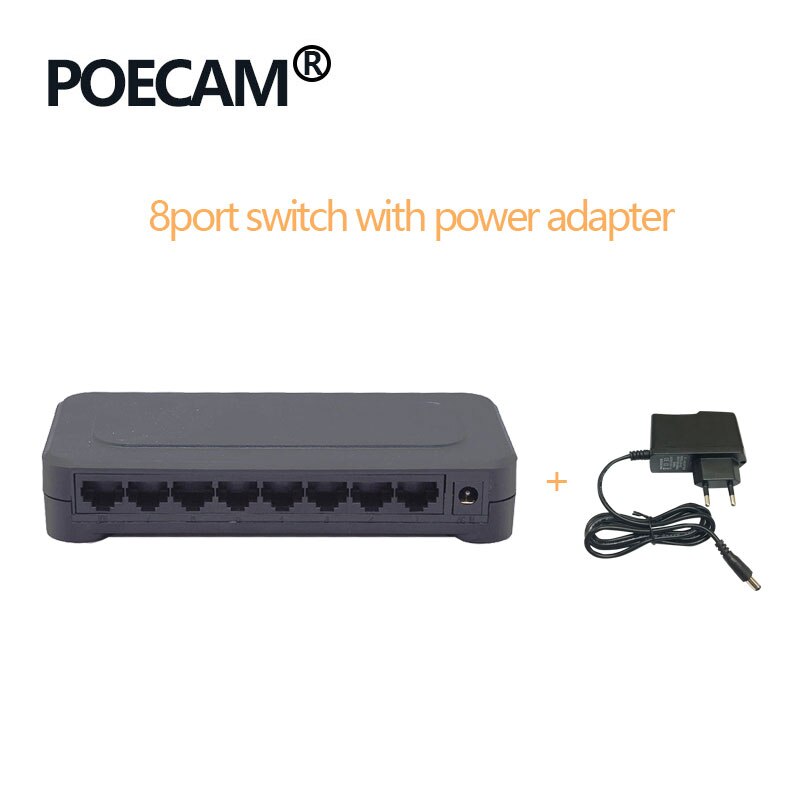 8 Port 10/100Mbps Fast Network Ethernet Switch Hub Support Computer PC Tablet Company Camera LED Screen Share Data: switch plus adapter