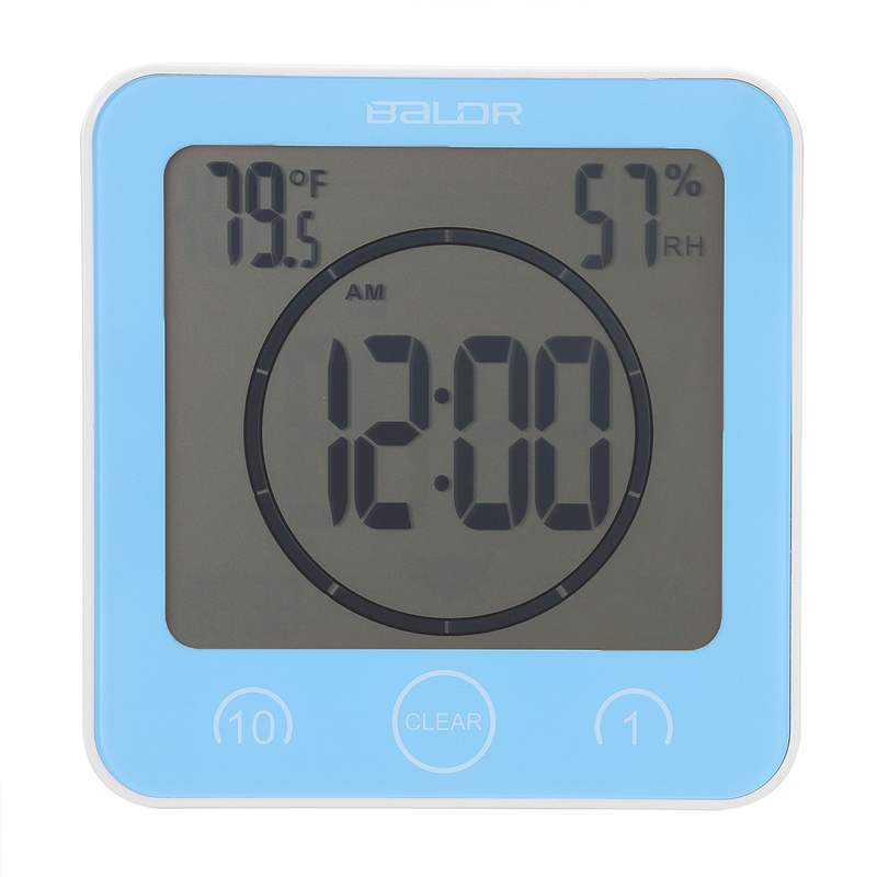 Waterproof LCD Digital Wall Clock Shower Suction Wall Stand Alarm Timer Temperature Humidity Bath Weather Station for Home: Blue