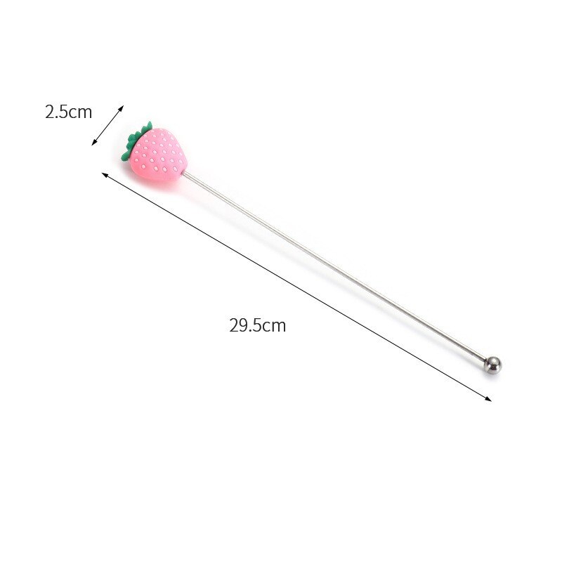 Wine Glass Bar Swizzle Mixing Sticks Stainless Steel Cocktail Sticks Reusable Juice Chocolate Drink Picks Mixing Muddler Spoon: 1pc Pink strawberry