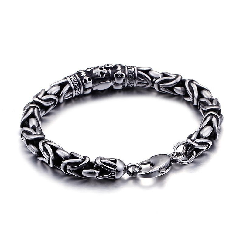 Men Skeleton Punk Bracelet Metal Braided Bracelet