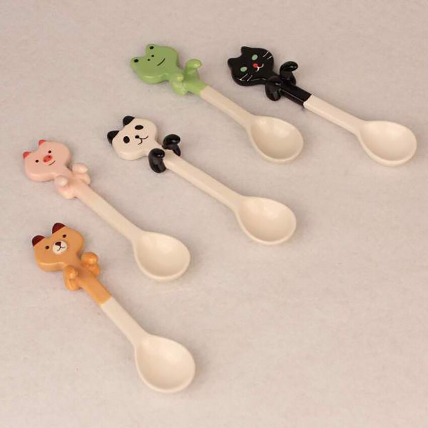 1pc søde dyre keramik kaffeske frø, panda, sort kat, pink gris, bjørne espresso skeer, små skeer til dessert, te
