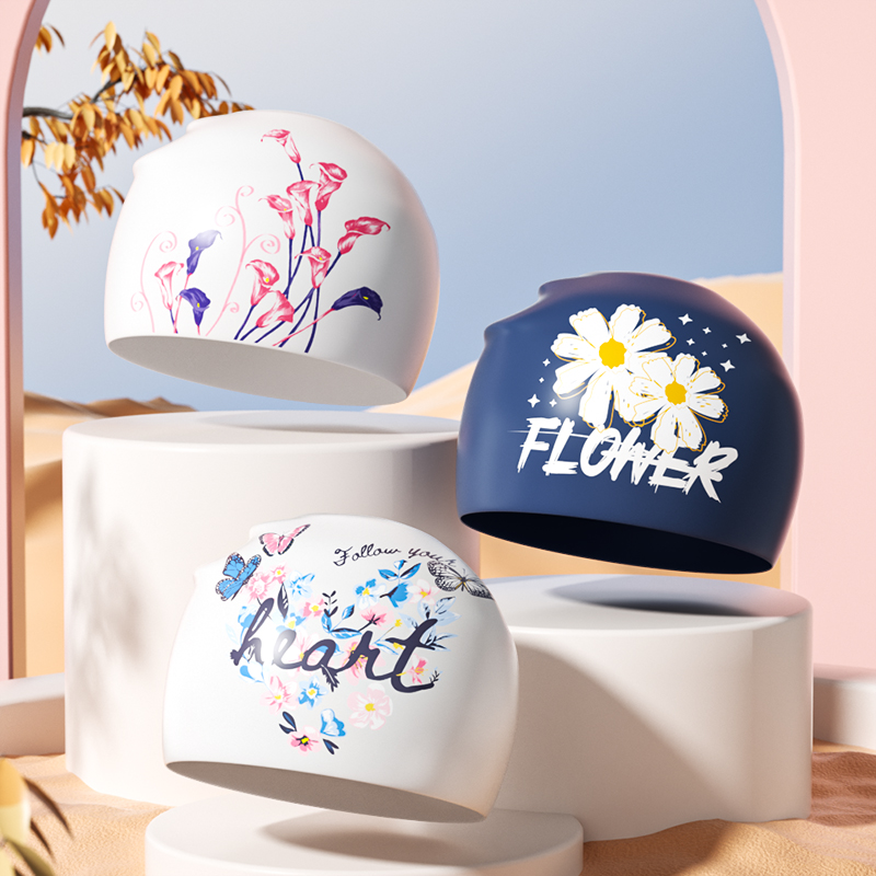 Stylish Silicone Swimming Cap Waterproof No Leaking Printed Swim Cap Shower Pool Keep Hair Dry