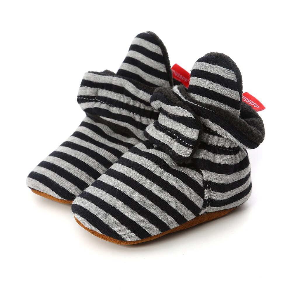 Établi à la 0-18M | Chaussons à semelle souple, bottes à rayures en coton, chaussures de berceau pour bébés garçons et nourrissons