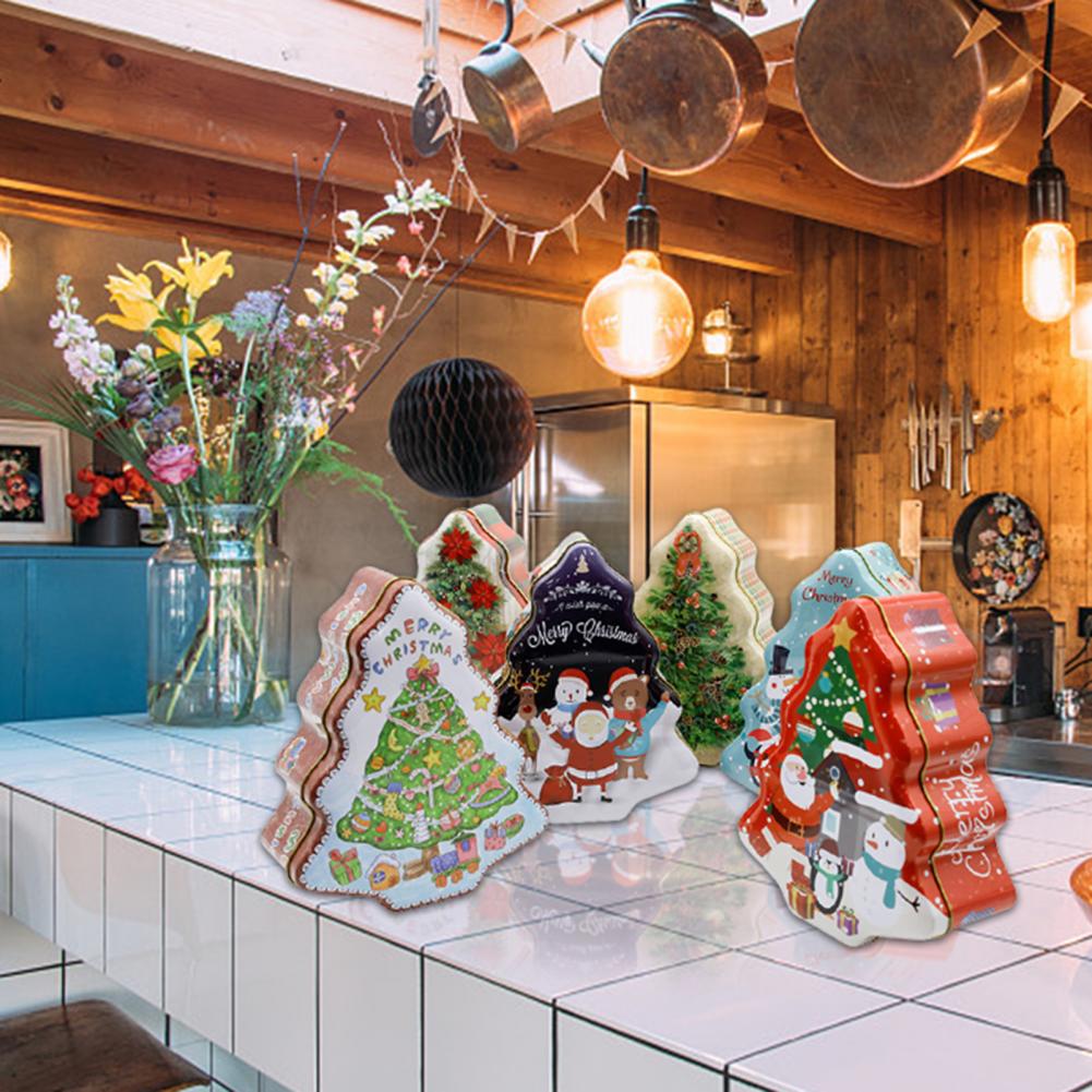80%HOTAdorable Cookie Can Corrosion Resistant Metal Christmas Tree-shaped Candy Tin Box for Home