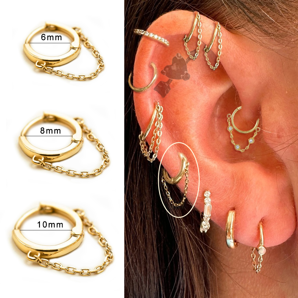 1Pc Roestvrij Staal Eenvoudige Septum Piercing Neus Ringen Vrouwen Oorringen Met Ketting Goud Kleur Tragus Toren Oor Piercing Sieraden: WHITE / Imitation Rhodium Plated