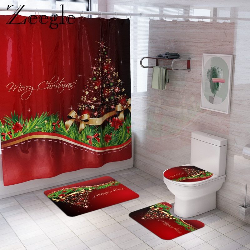 Zeegle Kerst Badmat En Douchegordijn Set Antislip Douche Floor Mat Absorberende Wc Tapijt Voet Mat Wasbare badmat Set