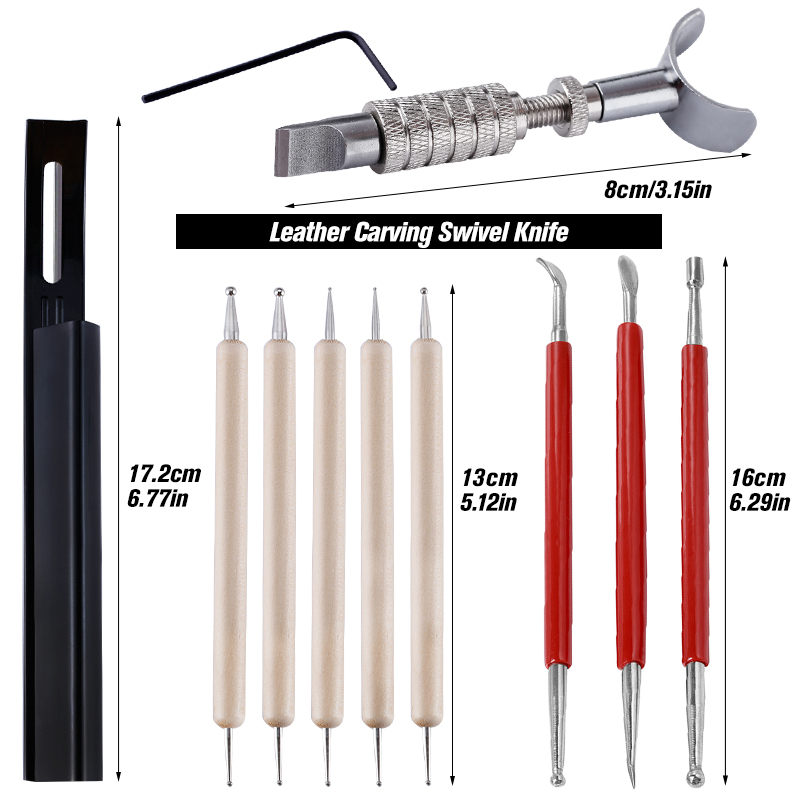 Juego de 7 Uds de herramientas para tallar cuero, cuchillo giratorio DIY, patilla biseladora + 3 cuchillas y bolígrafo de punta de modelado artesanal de cuero