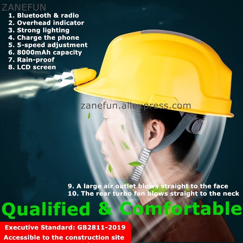 Solar Fan Safety Helmet With LCD Display Light Power Bank Safety Hard Hat Protective Cap Construction Workplace Outdoor Working