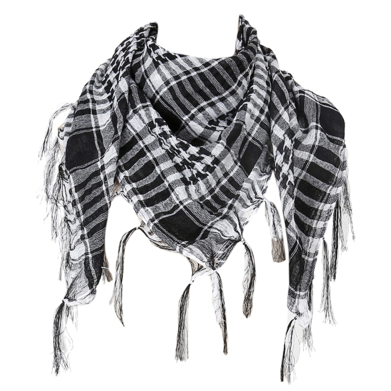 Elegante lenço shemagh com franjas xadrez xale árabe para homens mulheres muçulmanos à prova poeira lenço no pescoço do: Branco
