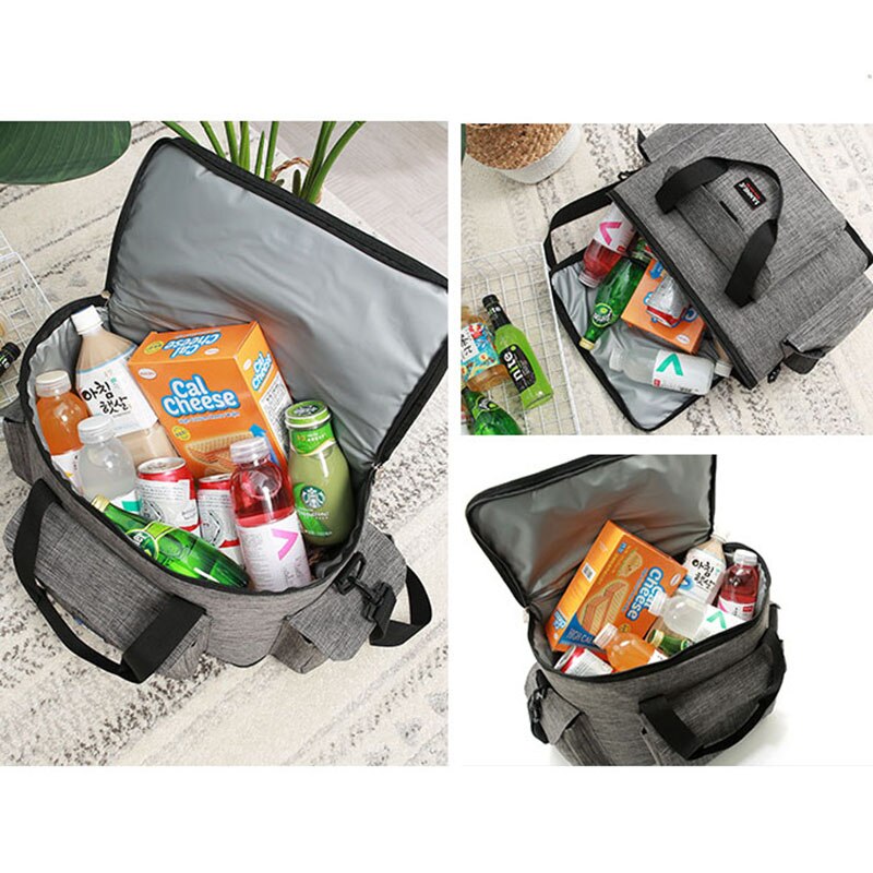 23L Isolierte Mittagessen Tasche Mit Reißverschluss Kühler Taschen draussen Camping Picknick Kasten Tote Tragbare Lebensmittel Lagerung Für Reise