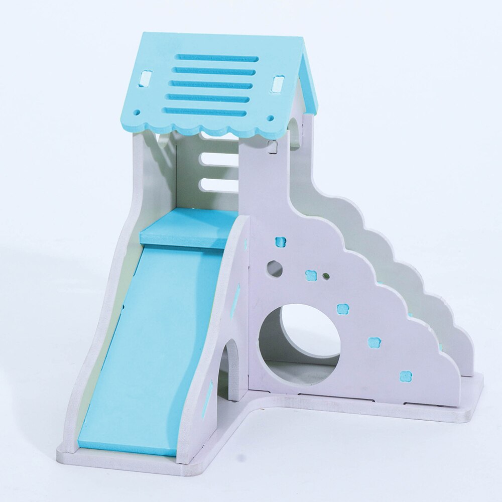 Non-toxic Pet Hamster Wooden House Small Mouse Nest Houses With Staircase Small Animal Living Home Pets Nest: L