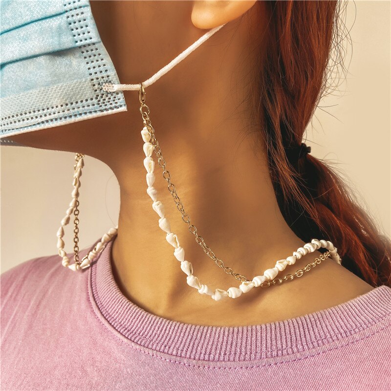 Pearl Beads Mask Chain Necklace Butterfly Glasses Lanyard Necklaces for Women Men Long Chain Shell Necklace Anti-lost Jewelry