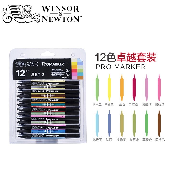 Winsor newton promarker 6/12 väriä taide tussi hieno kärki alkoholipohjainen markkeri kynät kaksipäiset kaksoismerkit animaatio: 12pc loistavaa settiä